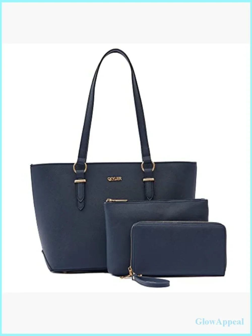 Large Satchel Tote with Matching Wallet and Cosmetic Bag Set
